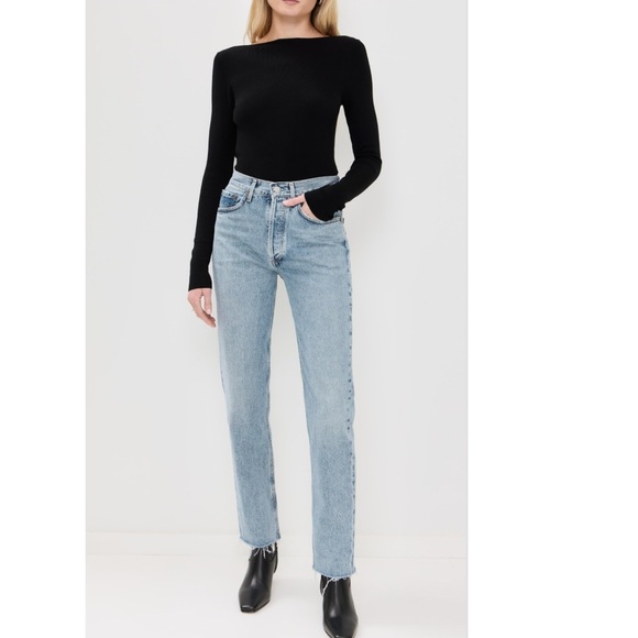AGOLDE Lana Blie Denim Mid Rise Straight Jeans - Picture 1 of 8